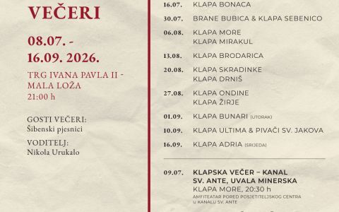 27. Šibenske klapske večeri od 8. srpnja na Maloj loži